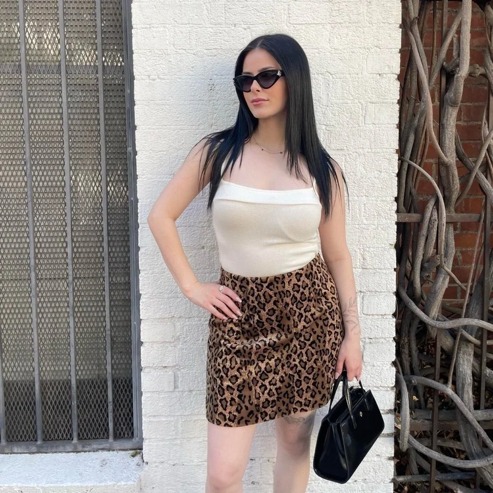 Vintage retro cheetah Leopard print fuzzy mini skirt sz s / 26